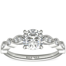 Milgrain Marquise and Dot Diamond Engagement Ring in 14k White Gold (0.20 ct. tw.)